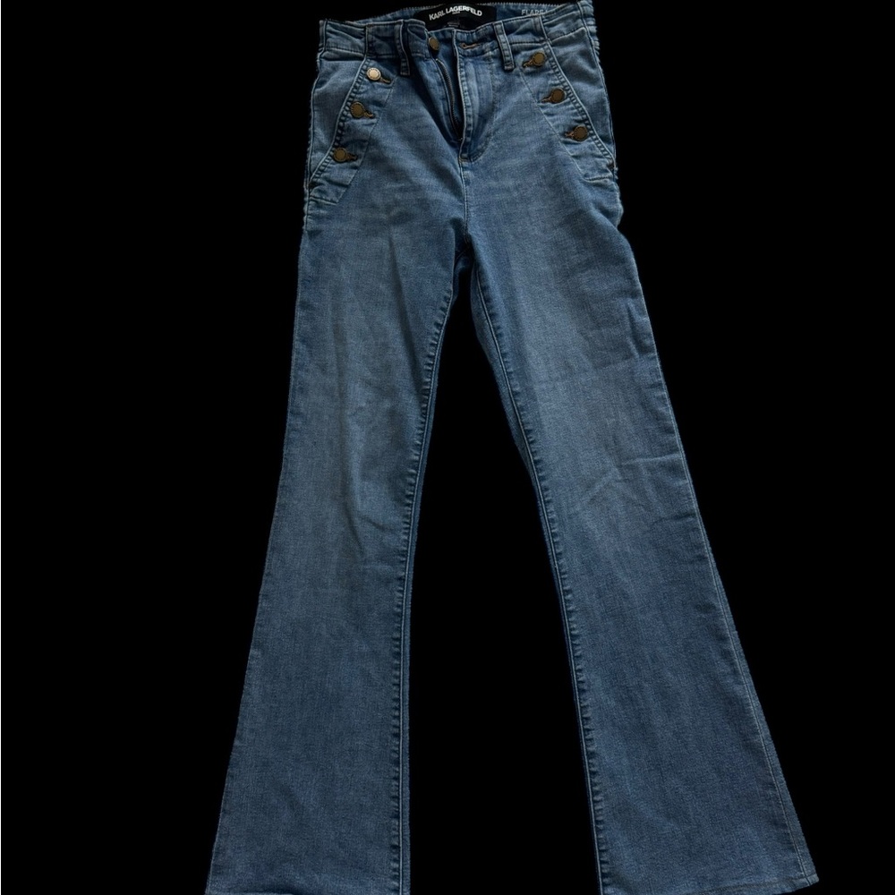 Vintage Karl Lagerfeld Button Denim Flare Jeans